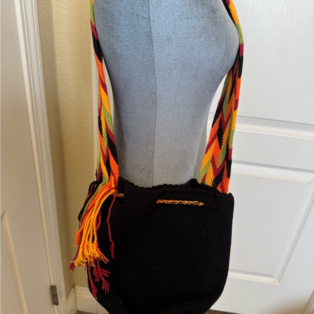 Wayuu Tribe Black and Multicolor Woven Shoulder Bag with tags